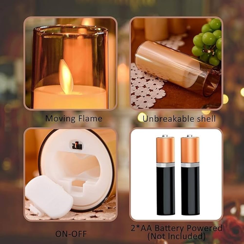 Golden Glass LED Moving Flame Pillar Candle