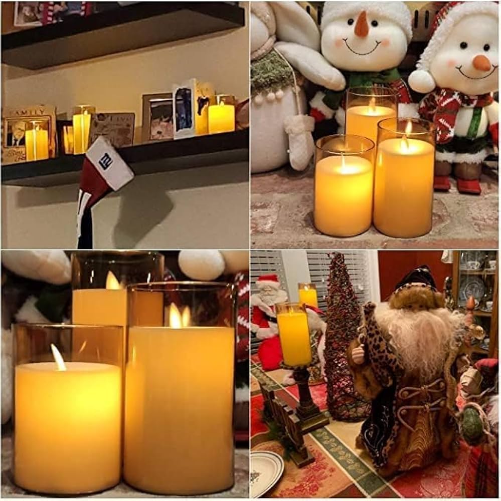 Golden Glass LED Moving Flame Pillar Candle